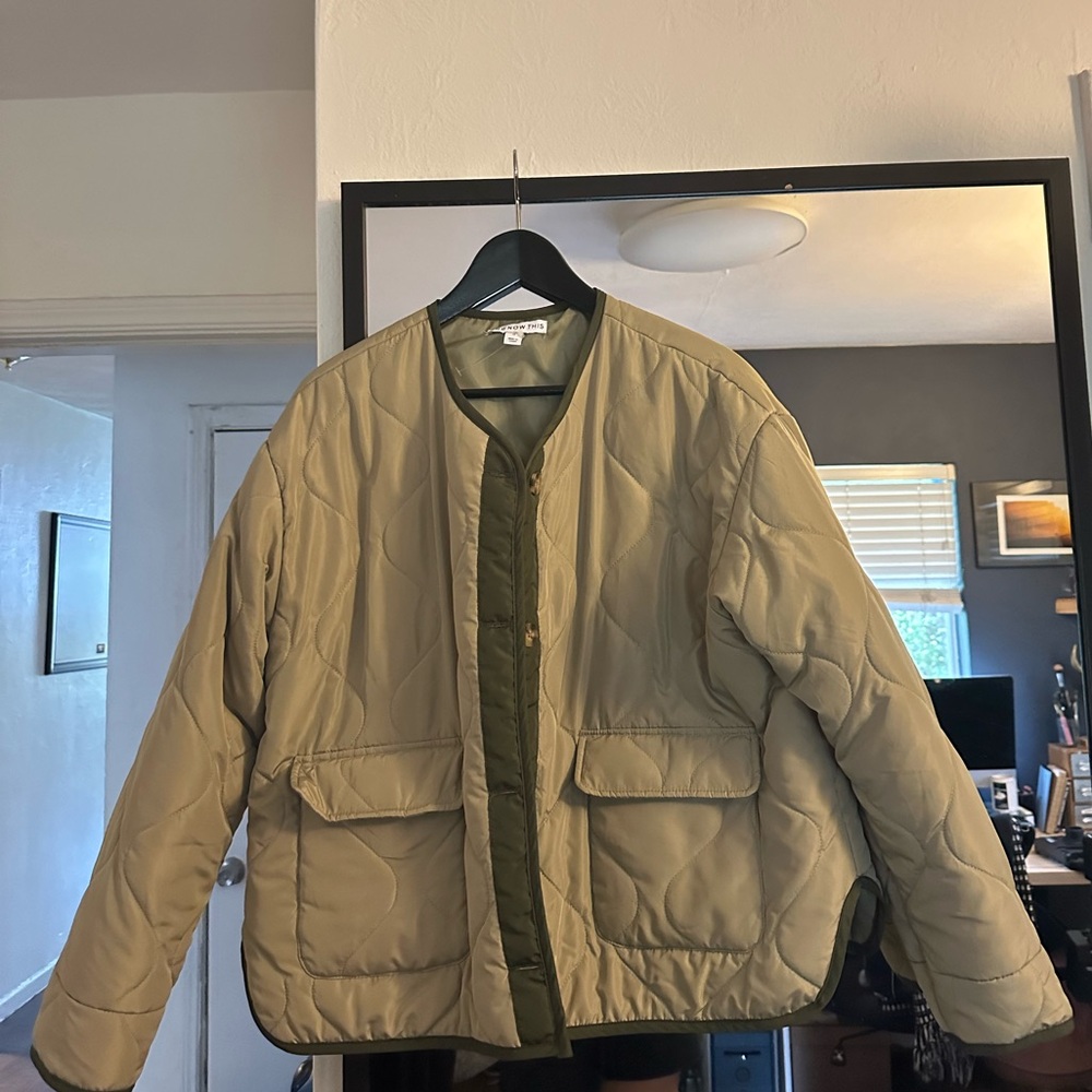 And Now This Women's Crop Quilted Jacket with Pockets Size M in Kale Green